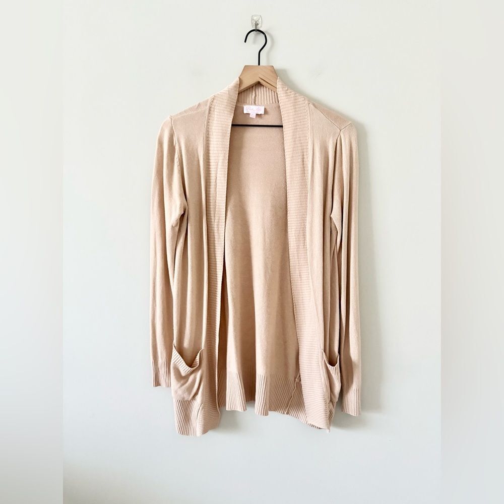 Pink Lily Lightweight Open Front Cardigan in Tan - Size M